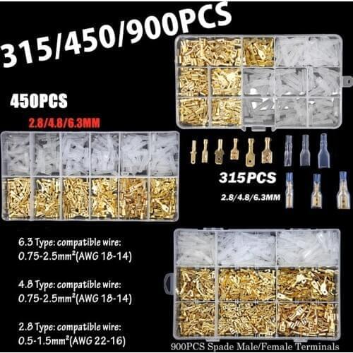 900/450/315Pcs Insulated Male Female Wire Connector Electrical Crimp Terminals 2.8/4.8/6.3mm Spade Connectors Kit with Box