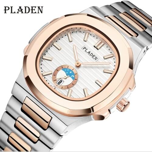 PLADEN Casual Sport Watches For Men Top Brand White Luxury Stainless Steel Wristwatch Japan Quartz Clock Automatic Date Watch