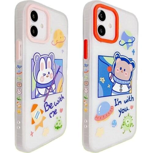 Cartoon Astronaut Bear Transparent Case for iPhone 12 Pro Max Back Phone Cover for 12Mini 11Pro Max X XS XR 8 7 Plus SE 2020