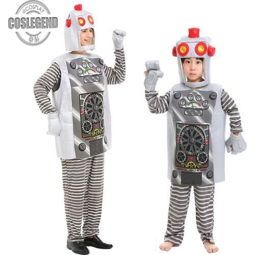 Kids and Adult Robot Cosplay Costume Child and Men or Women Halloween Fun Costume