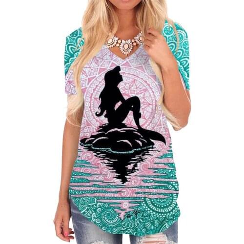 Giyu Brand Mermaid T Shirt Women Ocean Shirt Print Abstract T-shirts 3d Psychedelic V-neck Tshirt Womens Clothing Fashion