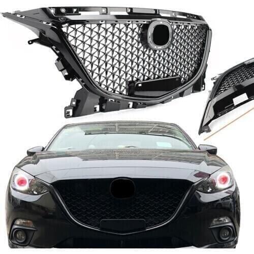 For Mazda 3 Axela BM BN BL 2014 2015 2016 Glossy Black Car Front Upper Mesh Grille Honeycomb Hood Grill ABS Plastic