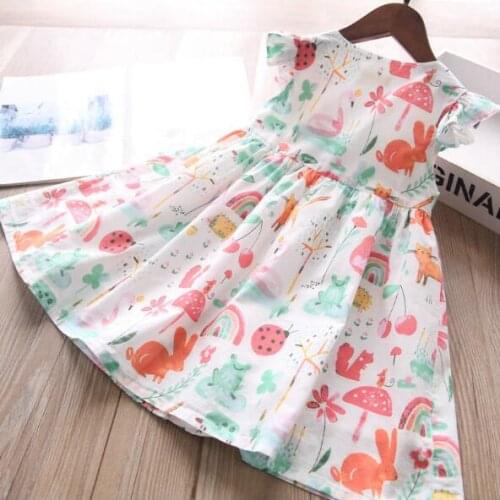 Girls flower print cotton dresses children dress kids clothing wholesale