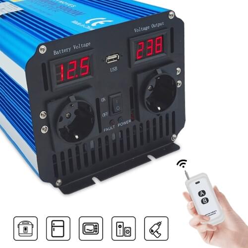 8000W Pure Sine Wave Inverter DC 12V to AC 220V-240V Voltage Transformer Remote Control Europe Plug Charging Adapter EU Socket