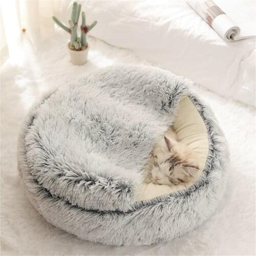 Round Pet Dog Cat Bed Plush Cat Winter Warm Beds Semi-Enclosed Pet Nest Comfortable Sleeping Mat for Kitten Super Soft Kennel