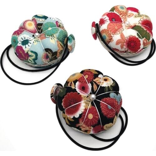 Cute Needle Cushion Holder Floral Print Wrist Pin Cushion Wearable Needle Bag Needlework Storage