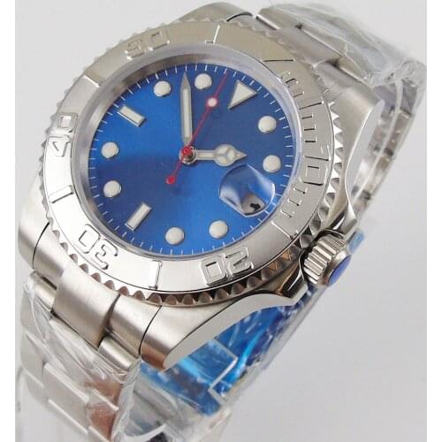40mm Blue Sterile Dial Sapphire Glass Date Bracelet Silver Bezel NH35A MIYOTA 8215 Automatic Movement Mens Watch
