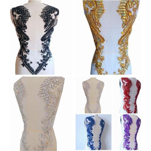 Handmade rhinestones patches 6 colour resin and glass crystal applique for wedding dress back