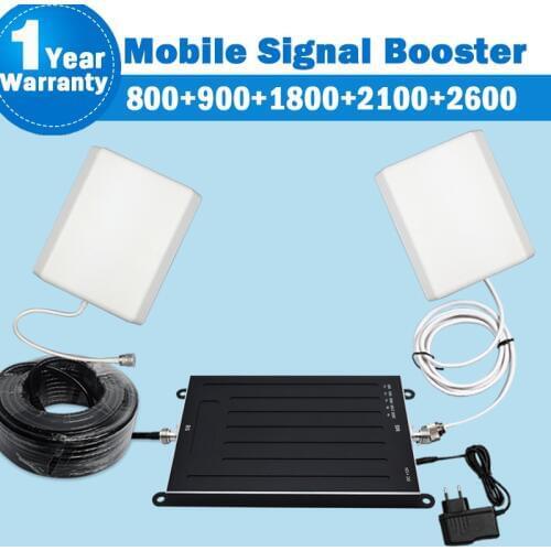 Netcom 5 Band 800/900/1800/2100/2600 Signal Repeater Antenna 3G UMTS 4G LTE 2600 2G EGSM B1/B3/B7/B8/B20 Mobile Amplifier Kit 42