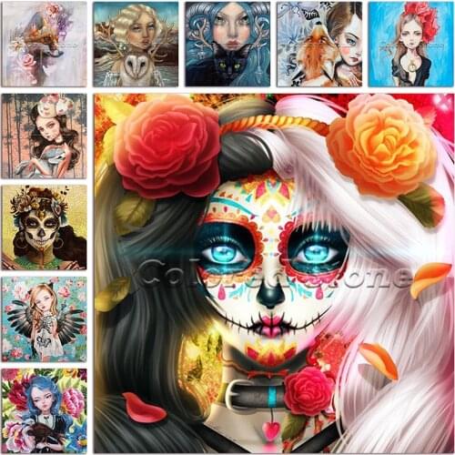 New 5D Full Square Diamond painting embroidery Cross stitch Cartoon Girl fox owl cat fox 3D DIY Round Drill Drawing mosaic 016