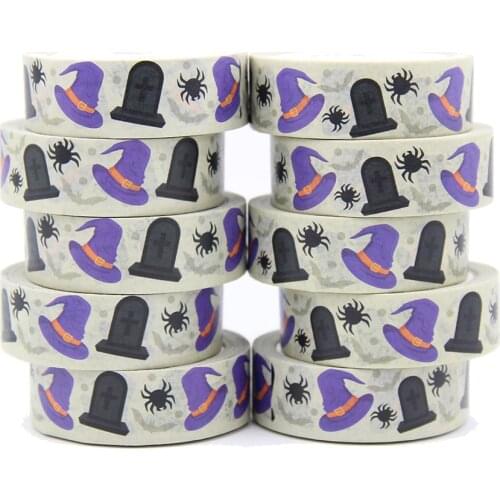 NEW 10pcs/Lot 15MM*10M Halloween Witch Hat and Tomb Spider Washy Tape DIY Scrapbooking Paper Photo Album Adhesive Masking Tape