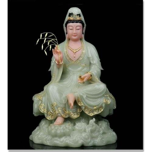 Wholesale Buddha figure gilding jade Guan yin God Southeast Asia HOME family protection Propitious Prosperity FENG SHUI statue