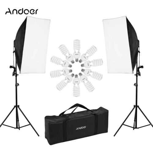 Professional Studio Photography Light Kit Including 50 * 70cm Softboxes 4-in-1 Light Socket Light BulbsLight StandCarry Bag