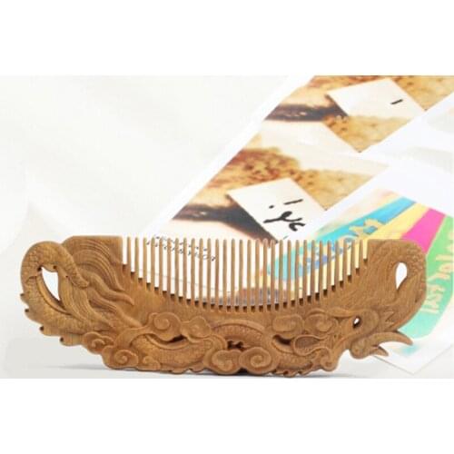Green Sandalwood Wood Comb Anti-Static Massage Exquisite Double Sided Carved Wooden Hair Comb Gift for Girlfriend SK88
