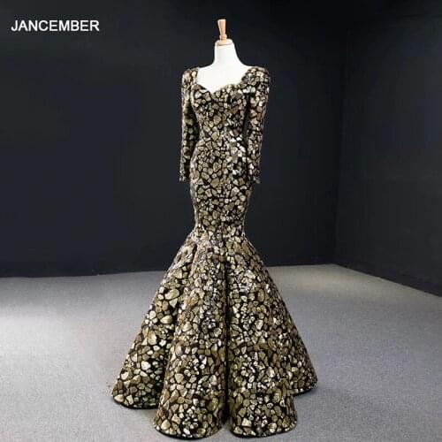 RSM67113 Luxury Elegant Tight Sexy Party Red Carpet Host Evening Dress Long Sleeve Frill Shiny Evening Party Formal Skirt