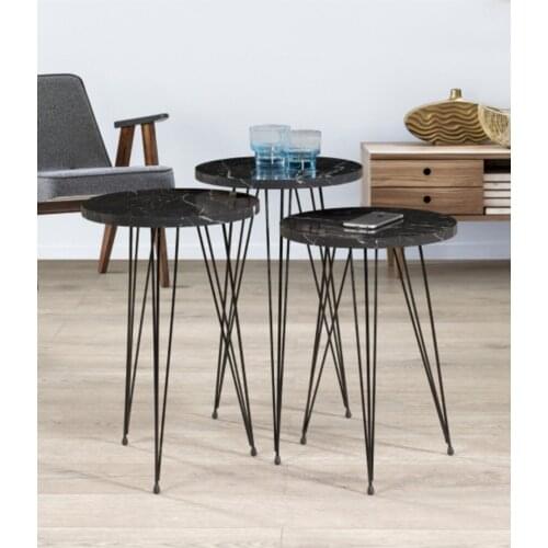 Modern Black Marble Pattern 3'lü Zigon Round coffee tables table basse furniture living room table