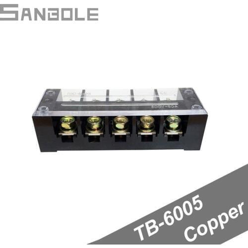 TB-6005/TBC-605 60A/5P Inflaming Retarding Fixed Type Copper Connection Terminal Blocks with screws Plate Row Wire Connector