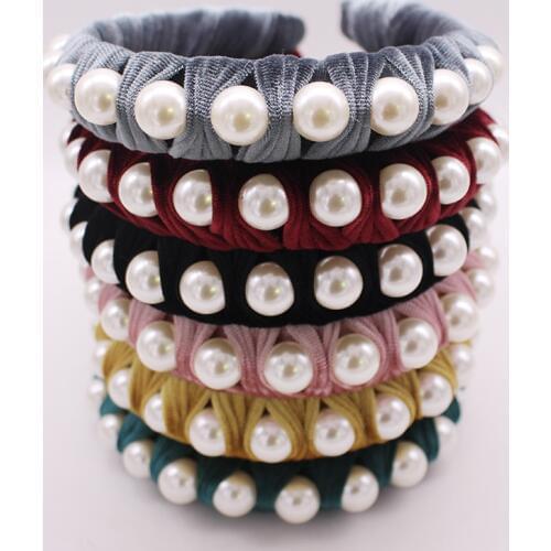 Vintage Bohemian velvet Wrapped Twisted Headband Pearl Braided Hairband Hair Accessories