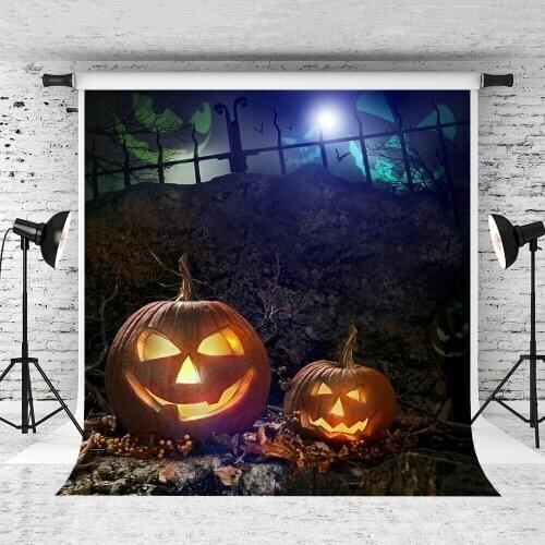 VinylBDS Halloween Photography Background Pumpkins Ghost Elves Halloween Cotton Backdrop Backdrop Photography WSJ-040