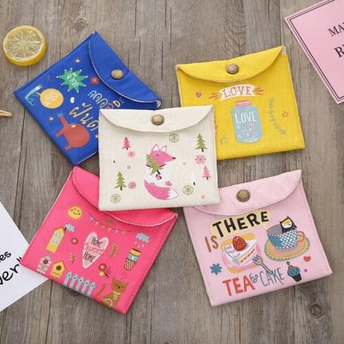 South Korea lovely cartoon canvas sanitary napkin bag sanitary napkin bag pocket wallet bag aunt sanitary napkin bag