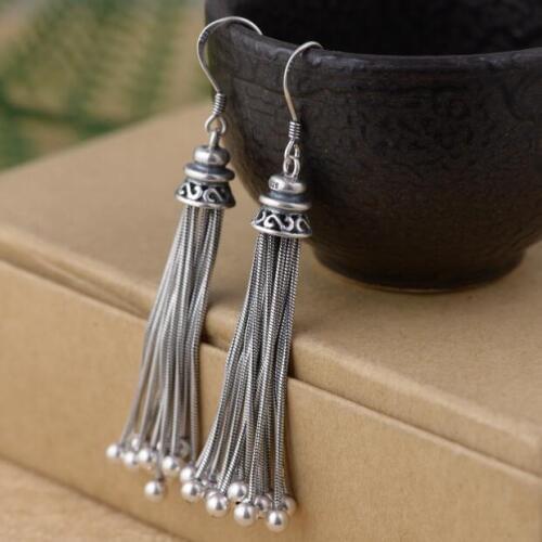 925 Silver Women Tassel Earrings Pure Silver Bohemia Earrings Lady Charming Earrings