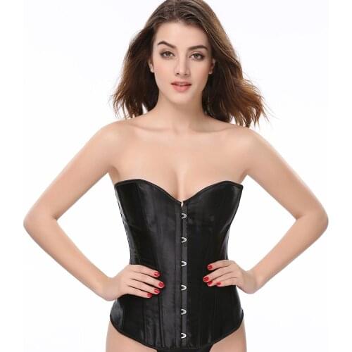 Women Satin Overbust Lace Up Back Lingerie Corset Plus Size Waist Trainer Underwear Shaper Bustier