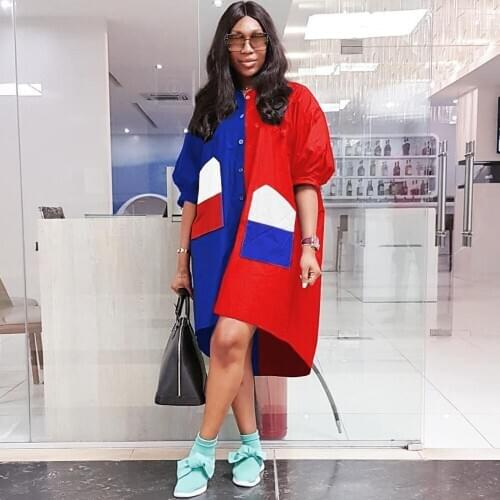 2021 New African Dresses for Women Print Patchwork Dress African Clothes Robe Africaine Femme Dress Africa Clothing