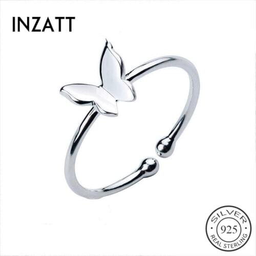 INZATT Real 925 Sterling Silver Minimalist Butterfly Adjustable Ring For Fashion Woman Party Fine Jewelry Cute Accessories