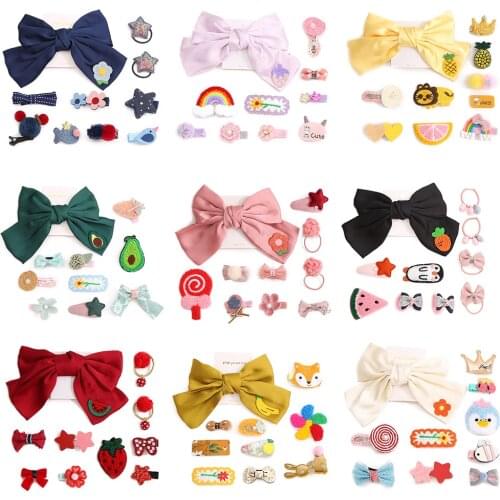 10/20Pcs/Set Children Hair Clip Set Baby Head flower Fabric Bow Barrettes Hair clips Girl Elastic hair Headband Headdress Gift