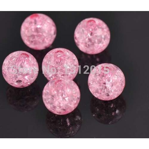 100pcs/lot 12mm Pink Crackle Round Beads Acrylic Spacer Ball Beads Fit Jewelry Making JL0002