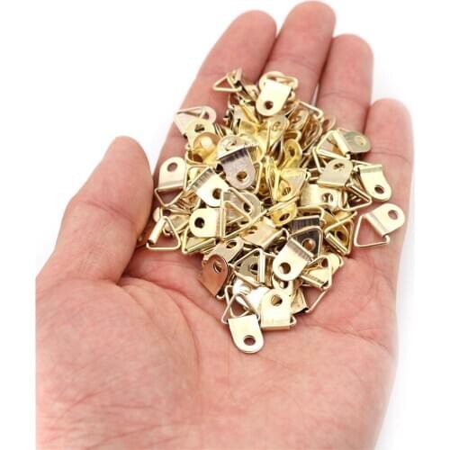 100pcs/lot Easy To Hang Golden D-Ring Hanging Hooks Hangers Picture Oil Painting Mirror Frame Hooks Hangers