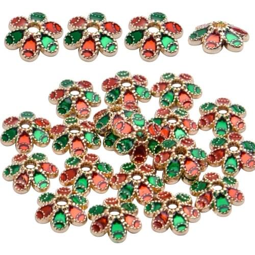 20pcs 9mm Enamel Flower Bead Cap Metal Gold Plated Filigree Spacers Bali Style Jewelry Findings for DIY Bracelet Necklace Crafts