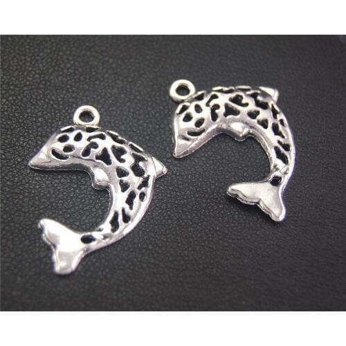 30pcs animal Silver Color dolphin Fit Bracelets Necklace DIY Metal Jewelry Making 20x24mm A2047
