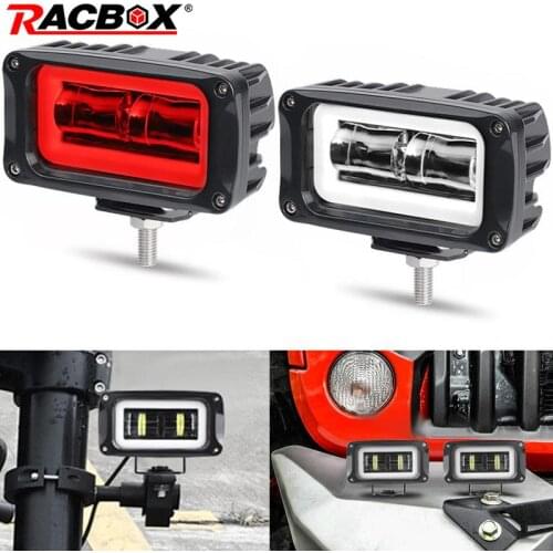 4 Inch 8D LED Driving Light Red Angel eye Work Light fit for Offroad SUV Boat Car Lamp Motorcycle 2000LM Running Light