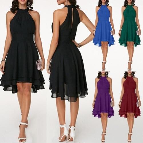 50% Hot Sales!!! Sexy Women Plus Size Sleeveless High Waist Irregular Hem Chiffon Halter Dress