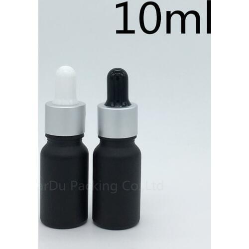 500pcs 10ml black frosted glass essential oil bottle with Sub Silver ring dropper, 10cc glass perfume bottles