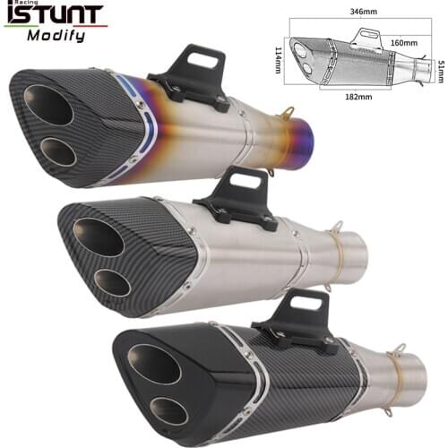 51mm inlet Universal Motorcycle Exhaust Muffler Double Outlet Exhaust For YZF R1 R3 R6 mt09 ninja400 Z900 Z1000 gsxr600 S1000rr