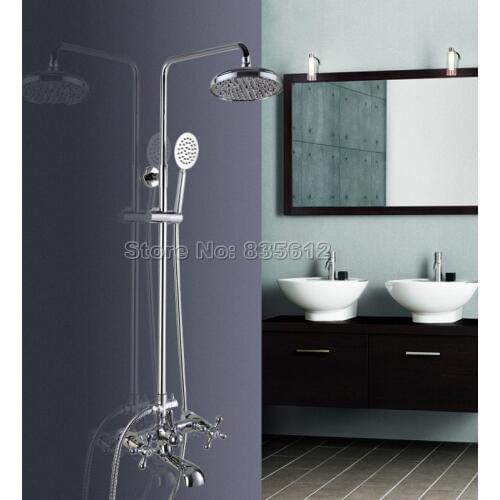 8 inch Round Rainfall Shower Heads Bathroom Shower Faucet Set Wall Mounted Bath Tub Mixer Tap Polished Chrome Finish Wcy327