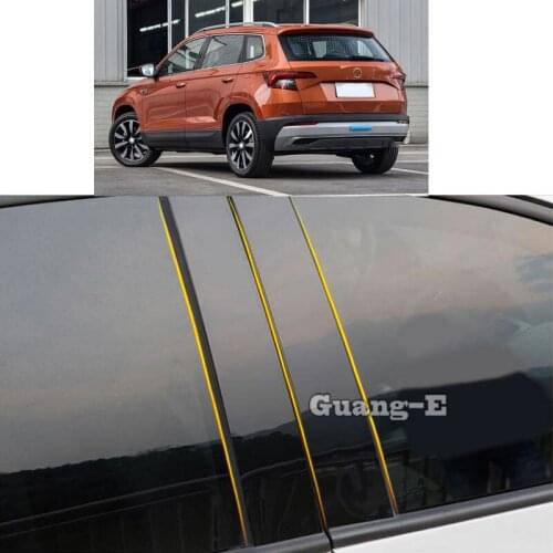 Car PC Material Pillar Post Cover Door Trim Window Piano Black Molding Sticker Plate Parts For Skoda Karoq 2017-2021