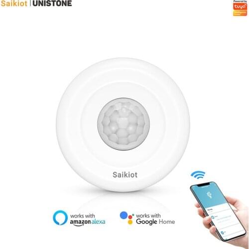 Saikit Tuya Smart Wireless PIR Motion Infrared 360degree Sensor Detector 3V Power Mobile APP Remote Monitoring for Home Security