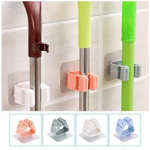 Bathroom Broom Mop Holder Shelf Storage Holders Racks Nail-Free Wall Stickers Paste Hooks ABS Kitchen Tools