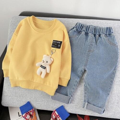 Baby boy and girl clothes autumn and winter pure cotton thick warm vest hooded sweater cartoon cat three-piece baby suit