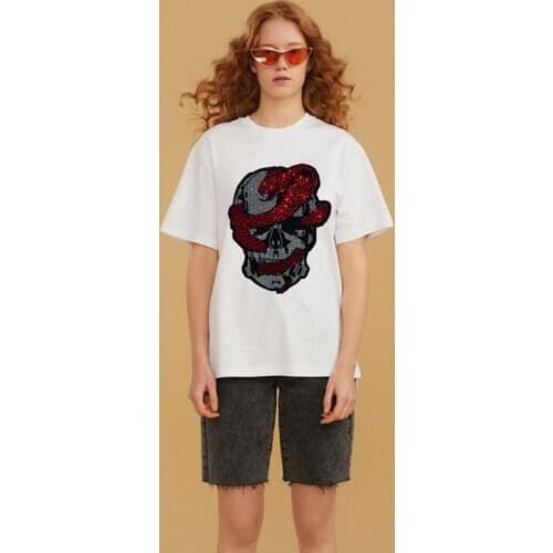 Loose design T Shirt Women Short Sleeve 2020 Fashion Summer Hi-Street Oversized Hip Hop Tshirt Cotton Tee Shirts Diamonds