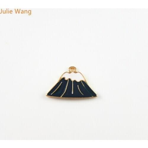 Julie Wang 12PCS Enamel Dark Green Volcano Charms Zinc Alloy Gold Tone Bracelet Findings Pendant Jewelry Making Accessory