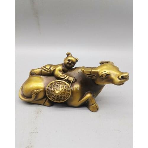 China Brass Statue Luck Wealth Child And Cattle Metal Crafts Home Decoration