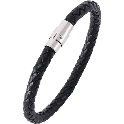 Classic Braided Leather Men Bracelets Fashion Magnetic Clasp 4 Colors Available Leather Bangles Simple Hand Jewelry Men Gifts