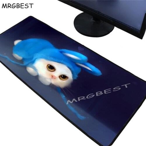 MRGBEST Cute Blue Clothes Cat Animal Mouse Pad Rubber Large Lock Computer Game Speed Keyboard PC Game Player Table Mat Xl
