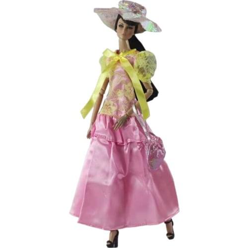Pretty Bowknot Dress 1/6 BJD Doll Clothes for Barbie Dolls Outfits Bow Puff Sleeve Yellow Pink Dresses Hat Handbag Kids DIY Toys