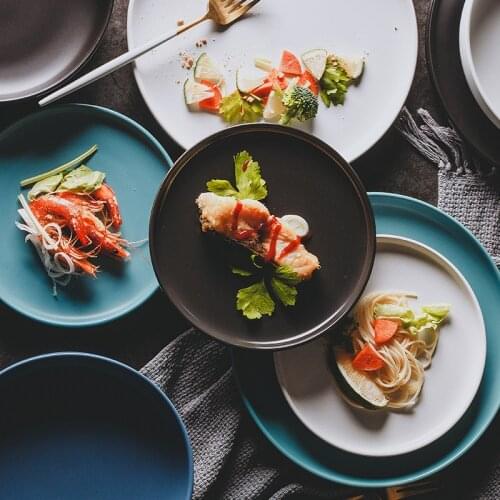 Nordic Creative Round Grill Family Hotel Matte Ceramic Western Plate Ins Breakfast Plate Steak Plate