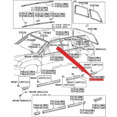 Left rear door outer rear upper protective strip 1998-Toy ota LAN DCR UIS ER rear door anti-collision glue L short